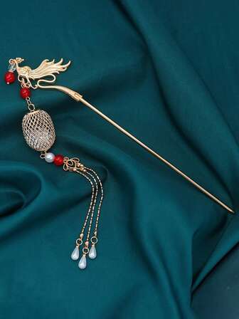 1pc Retro Phoenix Tassel Hair Clip, Hanfu Headpiece, Bridal Hairpin, Wedding Hair Accessory, Bun Extension, Hair Bun Maker, Bun Hair Piece, Hair Styling Pins, Pins For Hair, Bobby Pins
