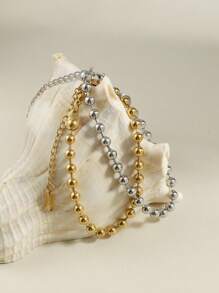 1pc Stainless Steel Metal Beaded Bracelet, Paper Clip Bracelet, Delicate Chain Bracelet, Minimalist Design, Suitable For Daily Wear, Travel And Gift, Accessory For All Seasons