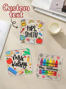 1pc Personalized Teacher Gift, Custom Teacher Name Coaster, End Of School Year Gift, Teacher Appreciation Gift, Back To School Gift - Multicolor - View 1
