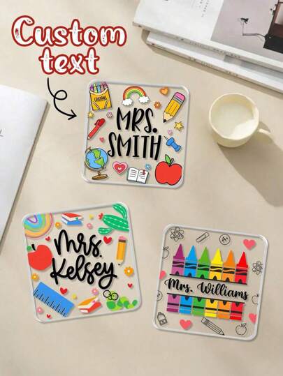 1pc Personalized Teacher Gift, Custom Teacher Name Coaster, End Of School Year Gift, Teacher Appreciation Gift, Back To School Gift