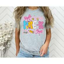 Women's Summer Shirts Pre-K Teacher Shirt, PreK Teacher Gift, Preschool Squad Tee, Teacher Team Shirt Oversized Tshirts For Women Oversized Graphic T-Shirts Casual Round Neck Short Sleeve Tee 1pcs Fashion Shirt - 灰色 - 查看 1