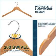 Wooden Hangers Pack Of 20 - Sturdy, Heavy Duty Hangers For Shirts, Dresses, Coats & More (Natural),9234826 - 黑與白 - 查看 2