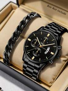 时尚男士休闲不锈钢石英表带日历 - 彩色 - 查看 11