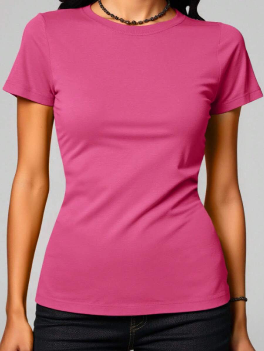 PLAYERA DAMA C/REDONDO M/CORTA AJUSTADO LISO - Rosa coral - Ver 1