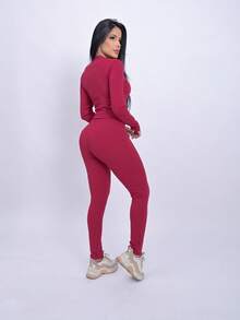 Ana Ruga Cropped Long Sleeve Simple None Beach Set - Rojo quemado - Ver 2