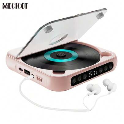  MEGICOT Bluetooth Rechargeable CD Player With Hold Function LED Display USB Audio Port, 2000mAh Personal MP3 CD Player For Listening Music Prenatal Education Study