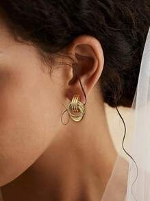 4pcs Fashion Gold & Silver Hoop Earrings For Women, Thick Stainless Steel Personalized Pendant Earrings, Lightweight & Hypoallergenic, Suitable For Daily Wear