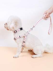 Bộ dây đeo cổ và dây dắt chó bằng polyester hình trái tim dễ thương, phù hợp cho các giống chó nhỏ như Teddy Bear, dùng ngoài trời (không phù hợp cho chó lớn). - Hồng - Xem 3