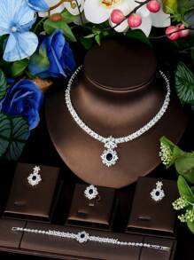 1 Set Elegant & Luxurious Jewelry Set, Cubic Zirconia Blue Gemstone Decor, Suitable For Women To Wear To Parties