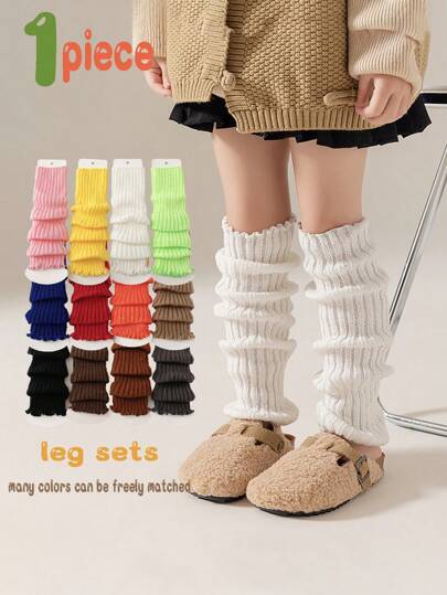 1 Pair Girls All-Match Fashion Leg Warmer Leg Warmers For Autumn/Winter, Versatile For 4-12 Years Old, Suitable For JK Style, Candy Colors, Neon Colors, Colors, Black & White