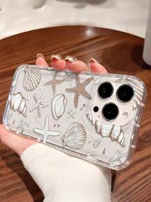 1pc Brown Series Shell, Starfish, Seashell Marine Element Transparent Airbag Anti-Drop Phone Case, TPU Material, Suitable As Holiday Gift Compatible With IPhone Xs/Xsmax/Xr/11 12 13 14 15 16pro/Promax/14 15 16plus Waterproof Shockproof Scratch Resistant