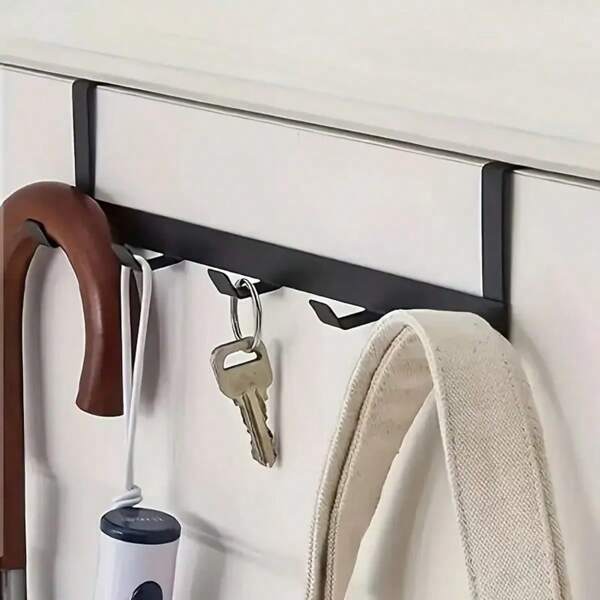 1pc Black Iron Door Hook, Large Bearing Five Row Door Bag Hook, Towel, Bath Towel Hook, Non-Hole Clothing And Hat Storage Rack