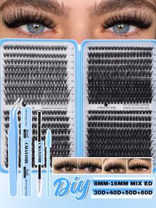 621/800/1 套 D 卷蓬松单根假睫毛，10-18mm 宽柄，DIY 睫毛嫁接套装，打造浓密自然妆效，可重复使用，包含化妆工具、胶水、定型液、睫毛夹和 2 支睫毛刷，适合日常、婚礼、约会、派对、旅行、春季等场合。 - 薄荷綠 - 查看 17