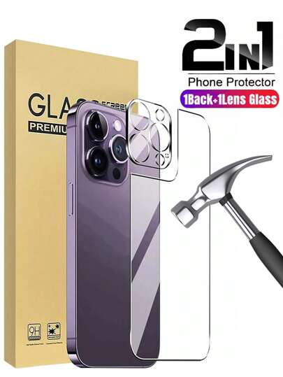 Protector de pantalla trasero de vidrio templado 2 en 1 para iPhone 16 15 14 13 12 Pro Max 15 Plus 15 Pro Max 16Pro con protección de lente, esencial para protección de pantalla de teléfono para uso diario, oficina y hogar, accesorios de teléfono