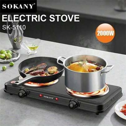 SOKANY Induction Cooktop, Portable Electric Stove, Dual Burner Design, 2000W High Power, 5 Temperature Settings, Stainless Steel Panel, Heating Indicator Light, Built-In Temperature Control, Overheat Protection. Suitable For All Cookware, Great For RV/Home/Camping/Apartment/Laboratory Use.