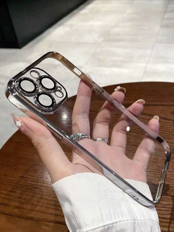 1pc Luxury Transparent Protective Case With Electroplated Glossy Surface, Built-In Glass Camera Lens, Compatible With IPhone 16/16PRO/16PLUS/16PROMAX/11/11PROMAX/12/12PRO/12PROMAX/13/13PRO/13PROMAX/14/14PRO/14PROMAX/15/15PRO/15PROMAX