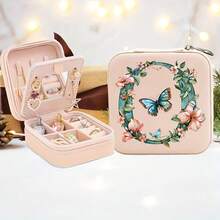 [花卉首饰盒] 1 件花卉首字母首饰收纳盒 | 紧凑型旅行盒，适用于戒指、项链、耳环 - 柔软天鹅绒衬里、耐用拉链、轻巧便携 - 非常适合珠宝整理和旅行，首饰盒旅行必需品旅行配件旅行包度假返校学校用品首饰盒 - 粉色 - 查看 14