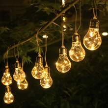 全新太阳能铜线灯泡串灯 - 复古爱迪生灯泡，8 种照明模式，驱虫 PET 材质，耐用塑料 | 室内/室外使用，露营吊灯 | 非常适合感恩节、万圣节、圣诞节装饰、花园、庭院、小路氛围 - 彩色 - 查看 10