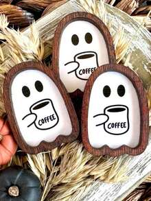 1pc Halloween 3D Wooden Frame Miniature Ghost Decor, Farmhouse Style, Handmade, Figurine Statue, Small Gift, Suitable For Multi-Tier Tray Decor, Holiday Decoration, Party Favors, Halloween Home Decor - Multicolor - View 7