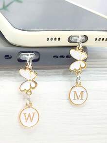 1 件双面圆形字母 A-Z 和蝴蝶吊饰防尘塞，DIY 金属手机装饰