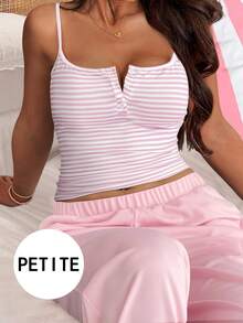 VIVINA Women's Petite Casual Striped Sleeveless Tank Top, Lightweight And Fashionable For Spring/Summer Daily Wear, Outings, Loungewear, Sleepwear, Parties - Pink - View 1