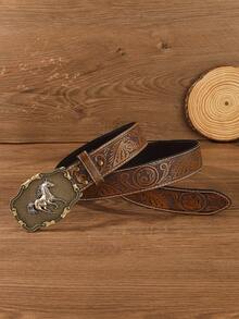 1 pieza Hebilla de caballo negro universal estilo vaquero occidental, cinturón de PU con estampado vintage, remaches, casual y versátil, adecuado para vaqueros, primavera/verano/otoño/invierno, casual, negocios, novio, esposo, padre, regalo para hombres, uso diario, moda, adolescente, al aire libre, vacaciones, atlético, viaje, calle, bohemio, otoño vintage, otoño, accesorios de otoño-invierno, adecuado para adolescentes, jóvenes, hombres, casual, al aire libre, atlético, vacaciones, regalos de graduación, cumpleaños, uso diario - Bronce - Ver 12