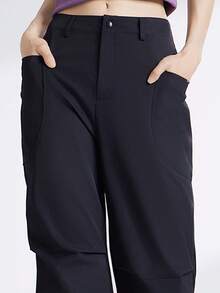 CAMEL CROWN 女式直筒工装裤，防静电，宽松，修身，百搭，休闲，伞兵裤 - 幻影黑 - 查看 3