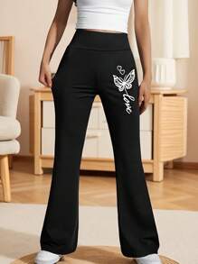 Pantalones de niña de 3 a 10 años, pantalones negros versátiles, pantalones acampanados, pantalones de yoga, de alta elasticidad y elegantes