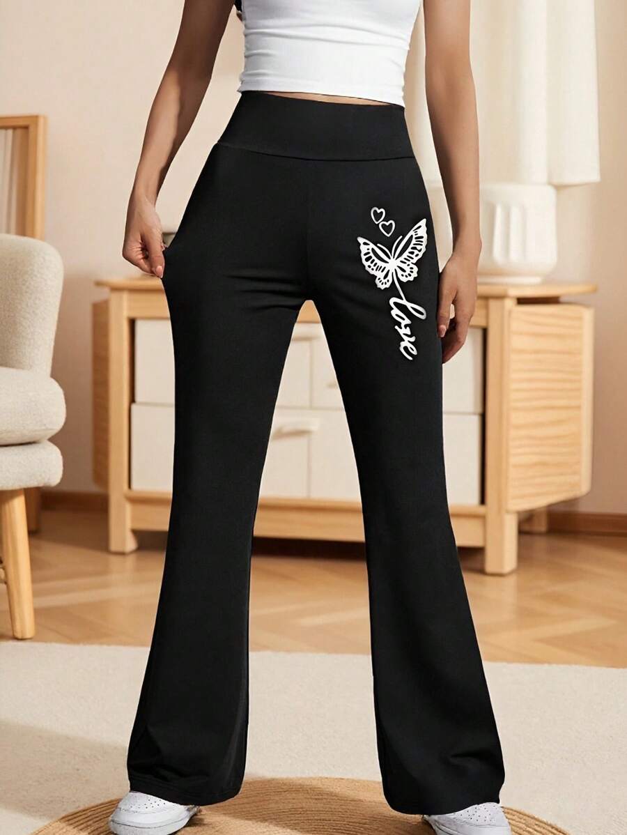Pantalones de niña de 3 a 10 años, pantalones negros versátiles, pantalones acampanados, pantalones de yoga, de alta elasticidad y elegantes