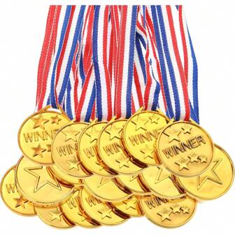 1/20/30 Plastic Gold Championship MEDALS, Electroplated Three-Dimensional Embossed Process, Suitable For Sports, Game Competitions, Campus Competitions, Back-To-School, Party Gifts, Back-To-School Season Decorations, And Award Ceremony Supplies