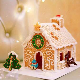 10/18 件姜饼屋烘焙套装 - 3D 不锈钢小房子、雪人、圣诞树、鹿饼干模具，适合圣诞节、返校节、情人节、生日派对 - 餐厅、餐车和面包店的 DIY 节日甜点圣诞节圣诞装饰圣诞睡衣圣诞礼物圣诞装饰