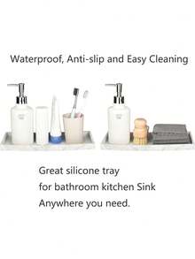 硅胶台面和梳妆台托盘 - 防碎硅胶厨房和浴室托盘、水槽皂液器托盘、香水和钥匙托盘、浴室梳妆台托盘 - 黑與白 - 查看 10