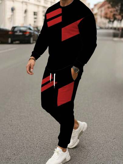 2-częściowy zestaw odzieży sportowej dla mężczyzn w dużych rozmiarach, luźny sweter i spodnie, ubrania jesienne, przytulne stroje