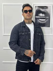 Men's Denim Jacket - 黑色石洗 - 查看 2