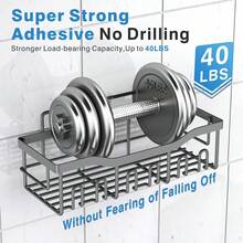 Adhesive Shower Caddy, 5 Pack Rustproof Stainless Steel Bath Organizers With Large Capacity, No Drilling Shelves For Bathroom Storage & Home Decor - 灰色 - 查看 4