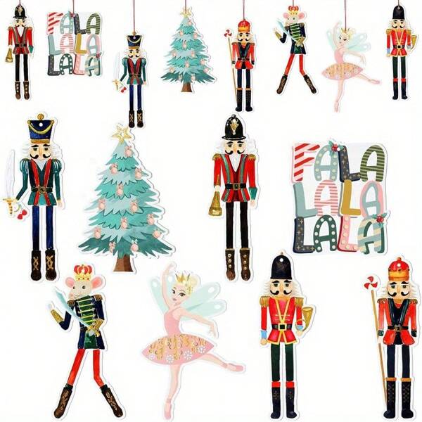 24pcs Wooden Decorations, Wooden Ornaments, Nutcracker Decor, Hanging Decor For Party Home Best Gifts Birthday