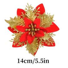 3/5pcs Artificial Christmas Red Flower 5.5" Glitter Christmas Red Flower Decor With Stem And Clip For Wreath, Christmas Tree, New Year Party, Wedding Decoration Home Decor Christmas Decorations Room Decor - Multicolor - View 15