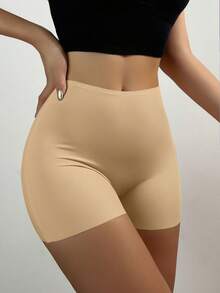 Women's Seamless Chafing Shorts, Anti-Slip Mid-Waist Bike Shorts Pants - Khaki - View 4