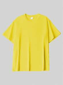 T-shirt da uomo in cotone a coste, stampa con elementi dell'oceano, abbigliamento sportivo da uomo in stile college per la primavera e l'estate, top a maniche corte da uomo gialli, morbidi e traspiranti.