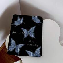 美丽的浅蓝色蝴蝶和字母双面彩涂亚克力透明水晶背板防震，兼容第 7 代和第 8 代（10.2 英寸）iPad，带第 10 代保护壳，内置笔槽，支持睡眠和唤醒，节日礼物，新年礼物