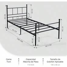 FurnitureR Cama Twin Armazón de Cama de Metal de fácil Montaje con cabecera y pie de Cama, sin Funda de colchón, Listones Resistentes Mejorados Negro - LOVISA TWIN Negro - Ver 7