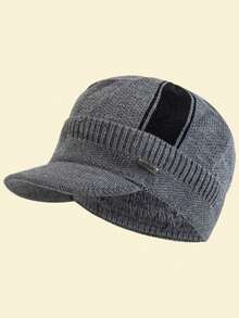 JZML 1 件男士铁质标签装饰针织帽（带衬里）秋季服装 - Brim Knitted Hat - 查看 14