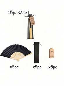 3/15/30pcs Set Elegant Black Folding Fans, Includes Thank You Card And Gift Bag, Bridal Bamboo Hand Fans, Bachelorette Party Wedding Bride Gifts, Bridesmaids Bamboo Hand Fans, Bachelorette Party Photo Props, Bridesmaid Gifts And Wedding Decor, Perfect For Parties And Events, Summer Accessories, Ladies Folding Fans - Black - View 9