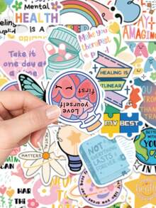 50pcs Psychological Health Inspirational Phrases Sticker For Water Bottle Laptop Luggage Stationery Journal Diary Phone Stickers - Multicolor - View 3