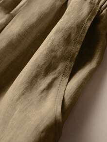Pantalones cortos casuales de lino con cintura, bolsillos y cordón para mujer, primavera/verano - Camel - Ver 5