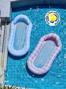 1pc Inflatable Floating Raft, Daisy Stripe Fresh Style With Middle Net, Summer Pool Water Play Inflatable Raft Swim Ring, For Pool Party And Water Gathering, Available In Single Hole Or Multi-Hole Floating Bed Set - Small Daisy Floating Raft With Middle Net - View 3