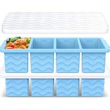2-Pack Silicone Soup Freezer Trays With Lids - 1-Cup Portion Containers For Broth, Stock & Meal Prep, Leak-Proof Design & Stackable Storage, Perfect For 250mL/125mL Frozen Cubes - 淺藍色 - 查看 1