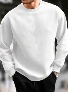 Men's Solid Color Casual Street Loose Fit Crew Neck Sweatshirt, Autumn/Winter