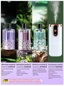 1个白色自动家用香薰机（含6种精油），迷你ABS静音空气清新剂，带定时功能，适用于卧室、浴室、办公室，可充电，5种工作模式，可桌面或壁挂式安装