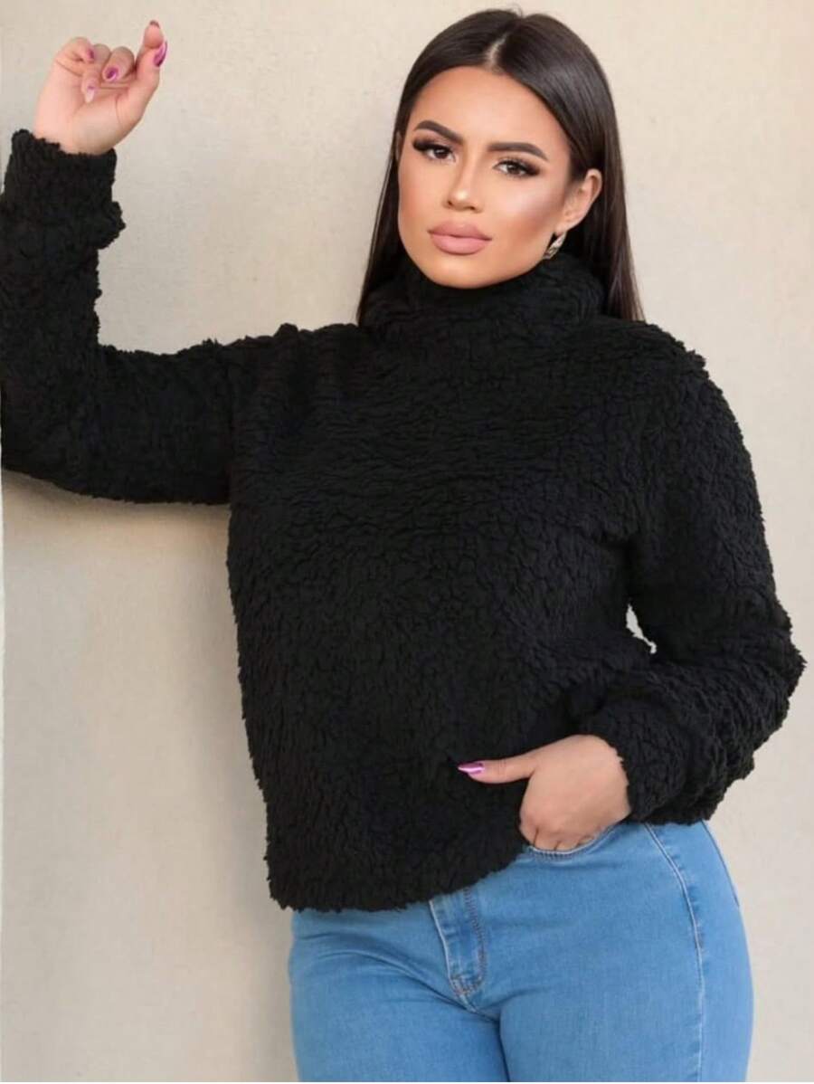 Women's Ted Furry Blouse, Simple High Neck, Casual And Daily